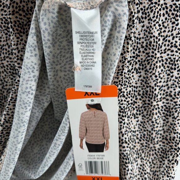 Adrianna Papell Blouse Size 2XL Animal Print Balloon Sleeve Back Keyhole Beige - Picture 8 of 11